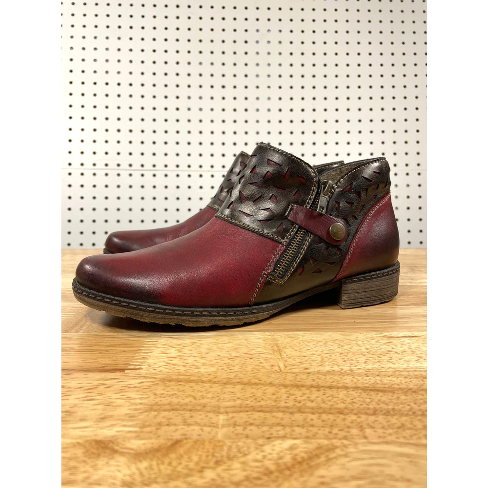 Remonte Dorndorf Leather Laser Cut Ankle Boot In Wine/Brown Sz 41